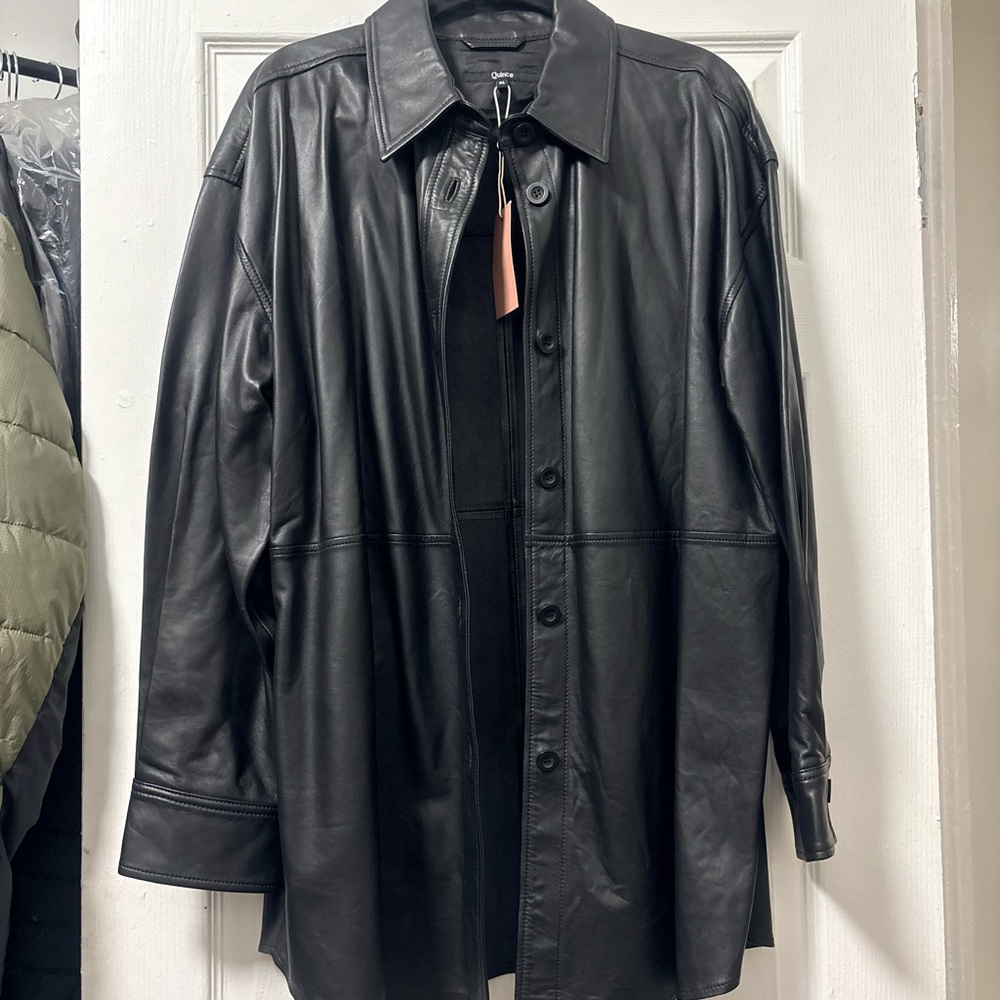 Quince Black Leather Shirt Jacket